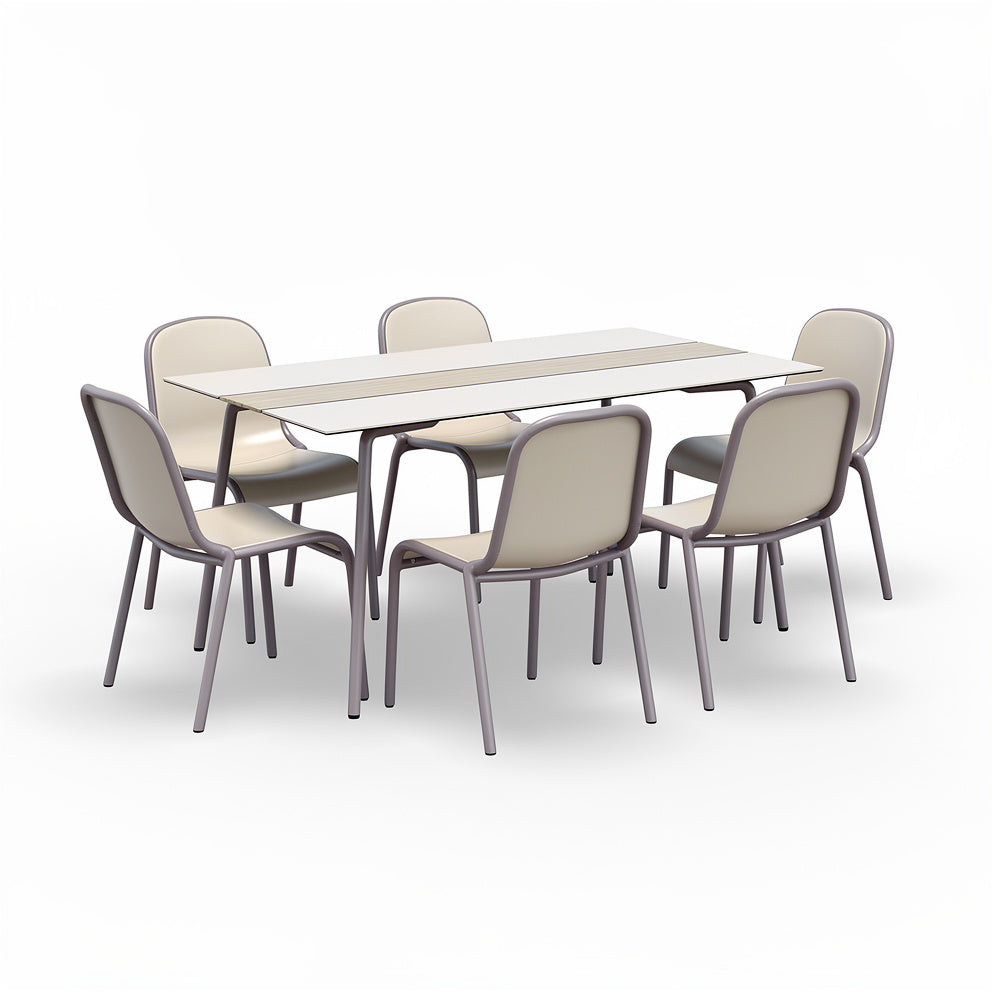 Stół z sześcioma krzesłami - nowoczesny design, ergonomiczne siedziska, minimalistyczny styl.